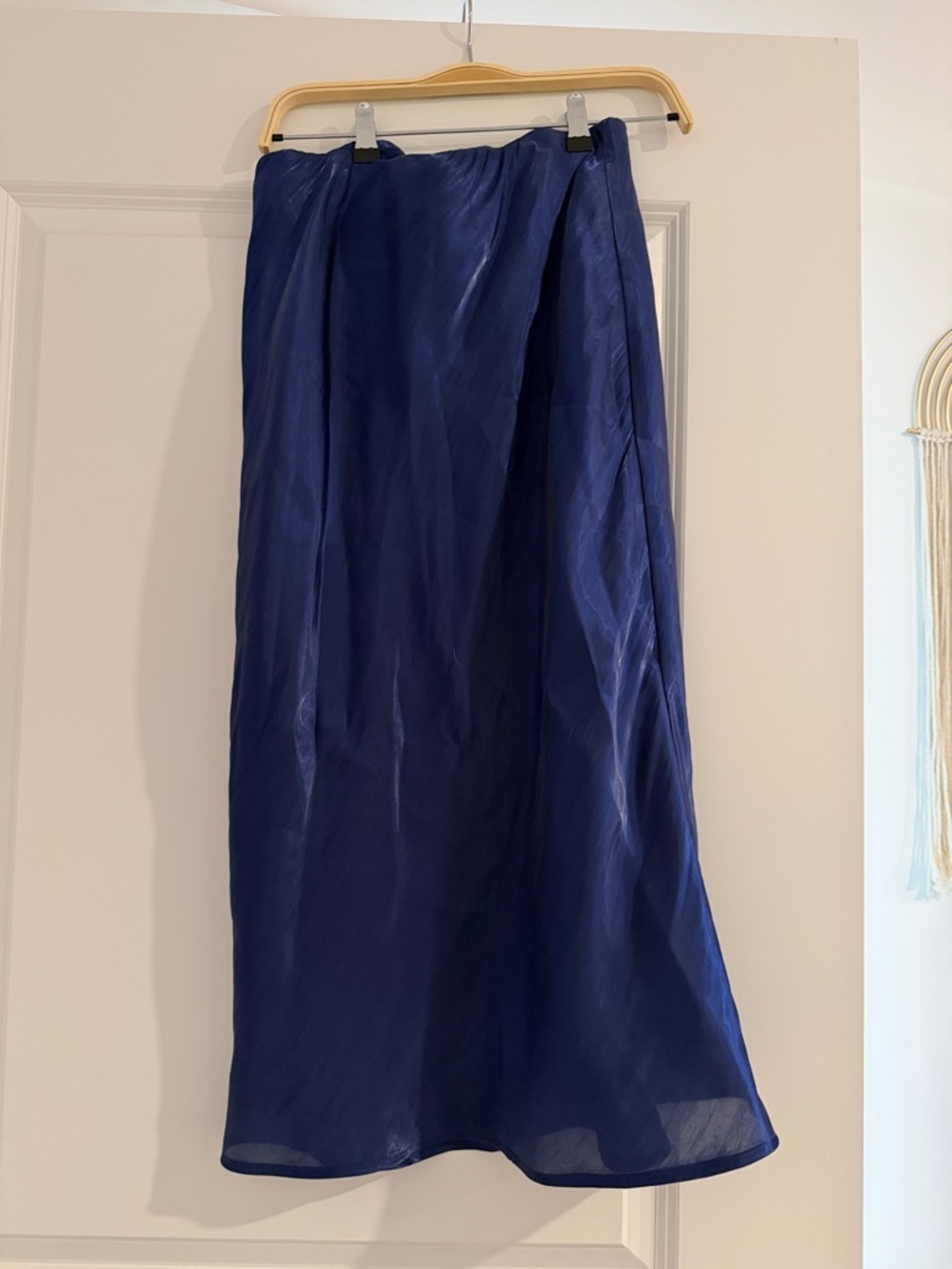 Anthropologie Blue Satin Midi Skirt - Women's Elegant Slip Skirt